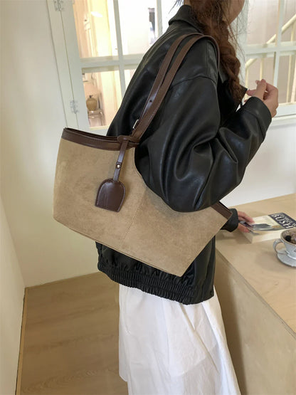 2026 Autumn Retro Suede Shoulder Bags for Women Faux Patchwork PU Underarm Armpit Bag Work Travel Casual Street Designer Handbag