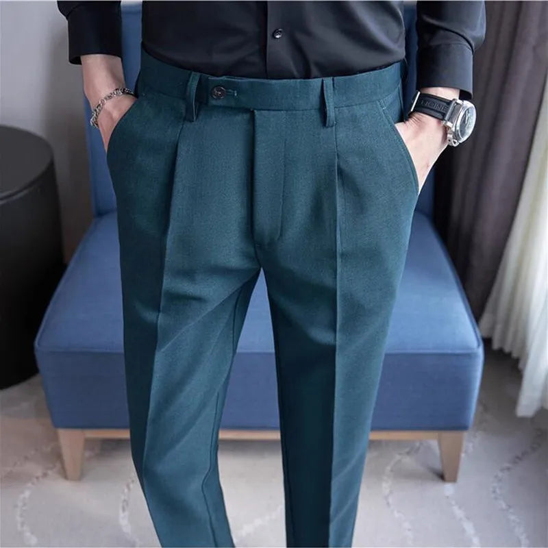 High Quality Men Solid Color Business Office Social Trousers New Formal Wear Wedding Slim Fit Casual Fashion Suits Pant 38-29