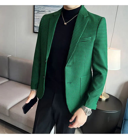 2025 Spring Men's Plaid Suit Jacket Korean Luxury Business Slim Fit Social Suit Jacket Formal Social Party Wedding Prom Tuxedo