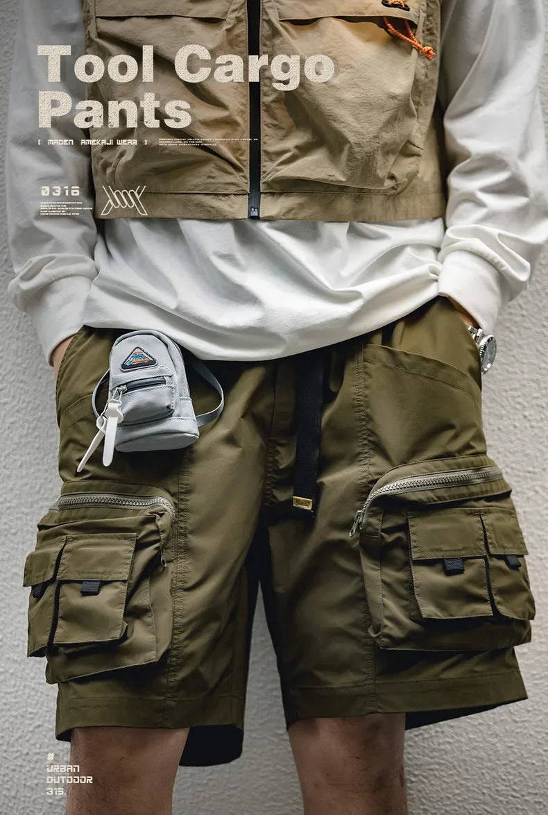 Outdoor Tactical Shorts Men's Summer Lightweight Multi-Pocket Adjustable Waist Cargo Shorts Green Hiking Casual Bottoms