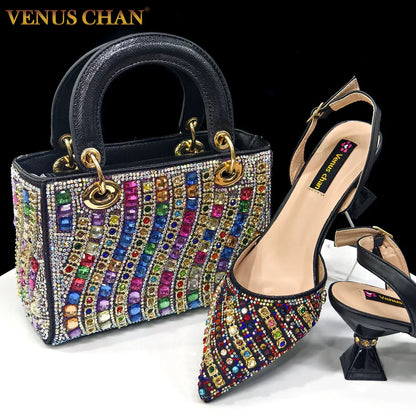 2025 Elegant Multicolor Color Women's  Heels and Rhinestone Handbag Set - Italian Design for Weddings and Parties