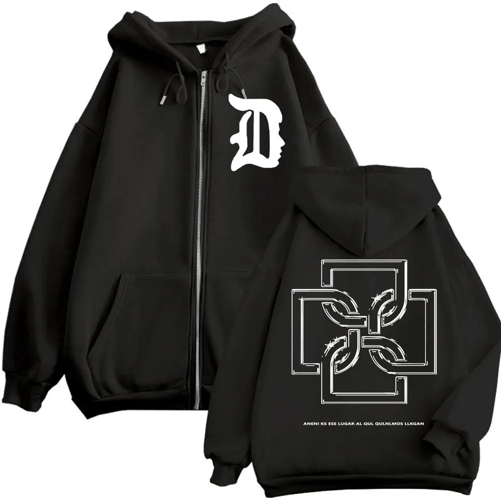 Rapper Duki Logo Graphic Zipper Hoodie Men's Women's Fashion Hip Hop Vintage Zip Up Sweatshirt Autumn Winter Oversized Pullovers