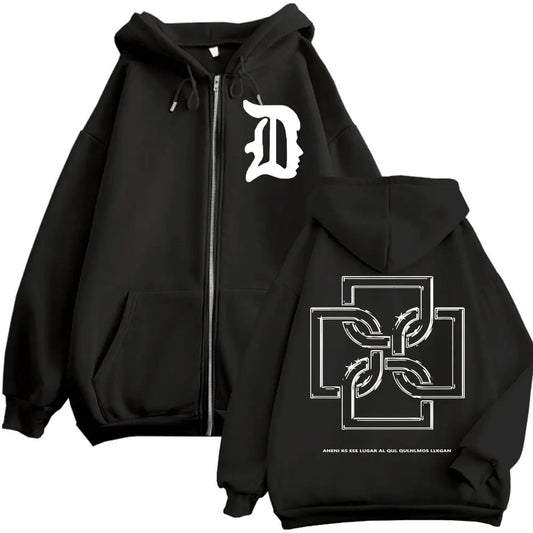 Rapper Duki Logo Graphic Zipper Hoodie Men's Women's Fashion Hip Hop Vintage Zip Up Sweatshirt Autumn Winter Oversized Pullovers