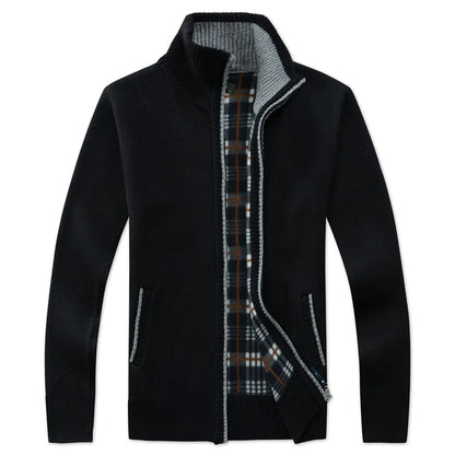 Men Plaid Cardigan V-neck Fleece Sweater Men's  Autumn Clothing Classic Cardigans Jacket Button Mens Knitting Outwear