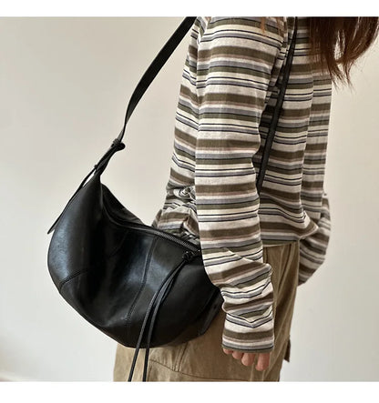 2026 New Genuine Leather Women's Bag Casual Solid Color Versatile Saddle Bag Soft Cowhide Shoulder Crossbody Bags