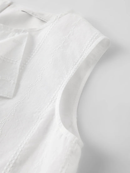 2026 Summer Women Asymmetrical Cut-out Tie-Neck Sleeveless Blouse Round Neck Top Soft Elegant Daily Layering Essential