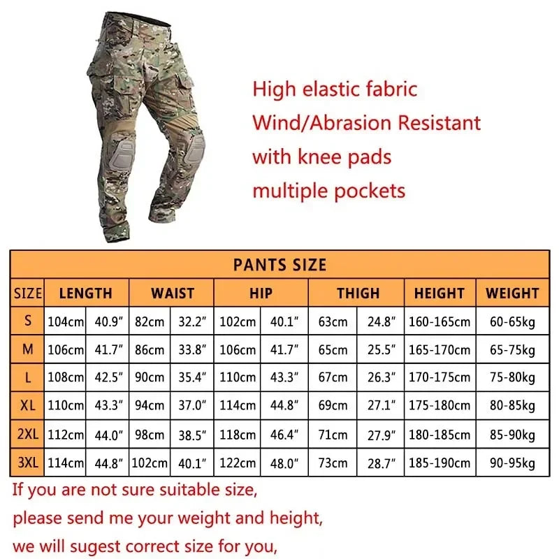 G3 Combat Pants +Pads Elastic Sport Pant Tactical Gear CP Climbing Camo Outdoor Tactic Pants Airsoft Cargo Casual Work Trouser