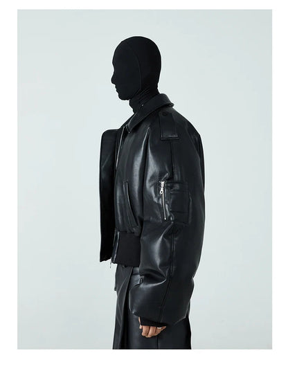 Autumn Winter Short Thick Warm Black Pu Leather Jacket Men with Long Sleeve Zipper Casual Luxury Designer Clothes