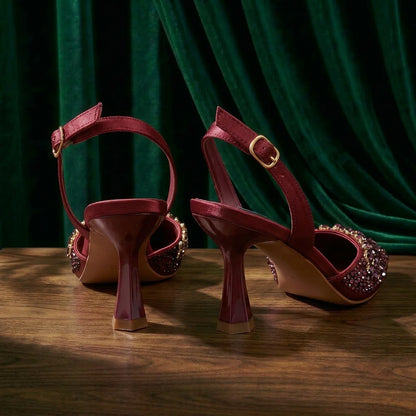 2026 Italian Inspired Gold Rhinestone HAND CRAFTED UPPER Pointed Toe Women High Heels Shoes and Bag Set Elegant Party Shoes