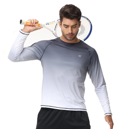 Summer Men's Long Sleeve T-Shirt UPF 50+ Rash Guard Gradient Shirt for Sport Fishing Hiking Workout Outdoor Pullover Shirt