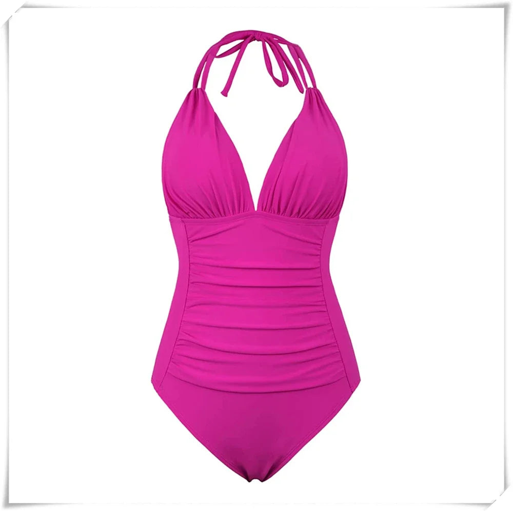 Ruched Wrinkled One Piece Swimsuit Women Swimwear Female Monokini Backless Swimsuits 2025 Bathing Suit Swim Beach Wear Bodysuit