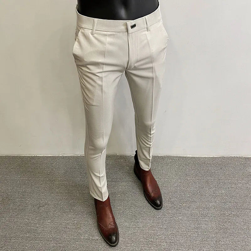 2026 Spring Summer Men's Casual Pants Formal Business Men Solid Color Slim Fit Office Social Trousers Wedding Party Suit Pants