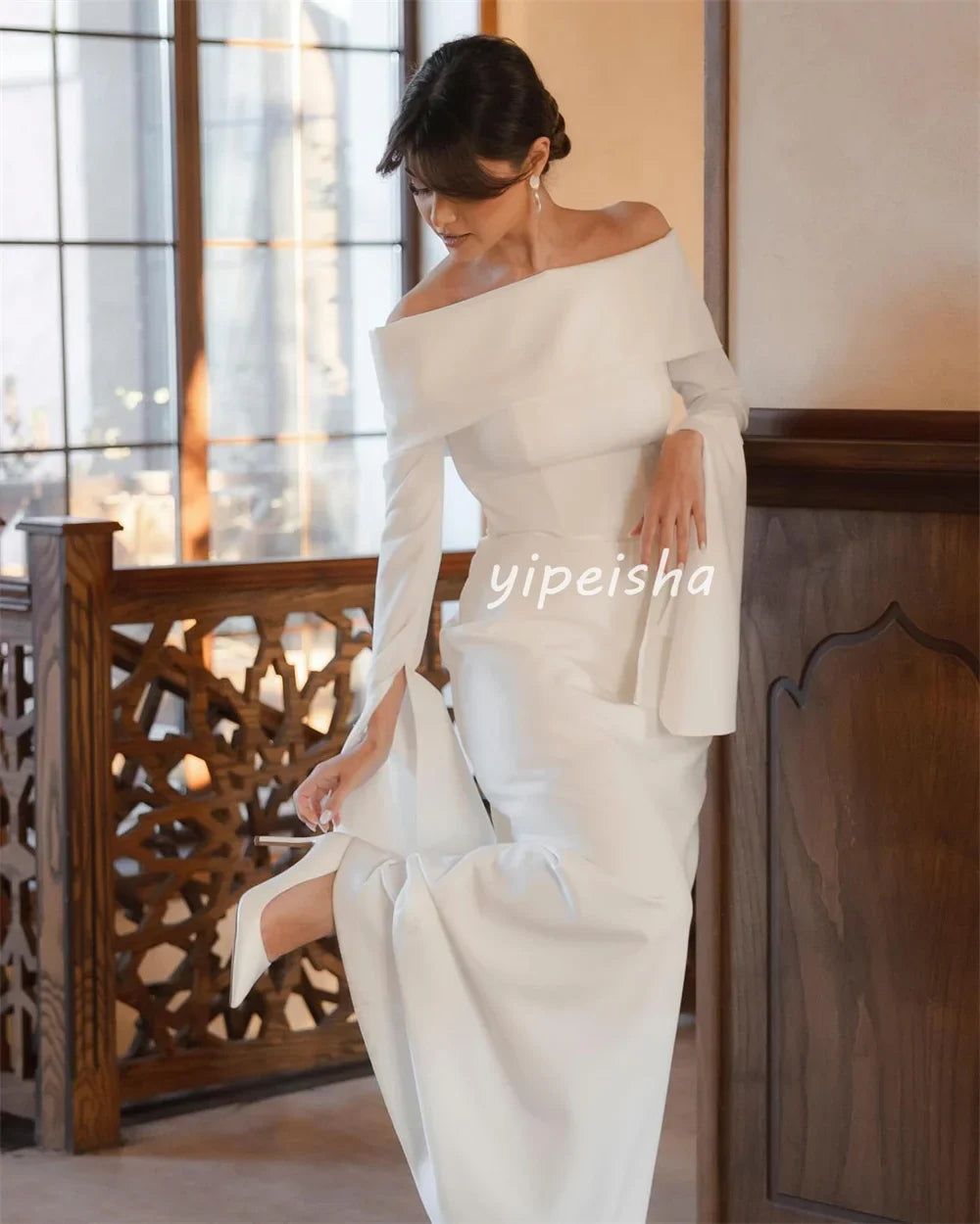 Customized Sizes Available Simple Jersey Pleat Ruched A-line Off-the-shoulder Long Dresses Bespoke Occasion Dresses Exquisite