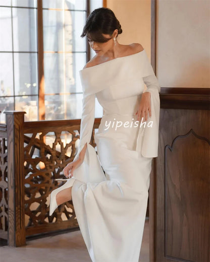Customized Sizes Available Simple Jersey Pleat Ruched A-line Off-the-shoulder Long Dresses Bespoke Occasion Dresses Exquisite