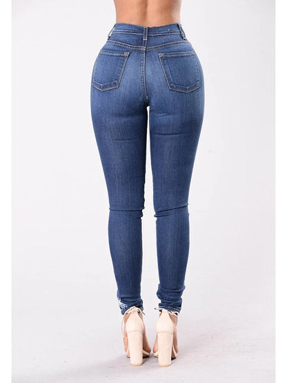 2024 Women Stretch Skinny Ripped Jeans Lady High Waist Pencil Long Pants Narrow Straight Leg Wrap Hips Plus Size S-3XL Trousers