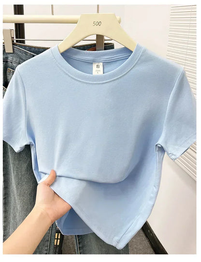 2026 Summer New High Quality Casual Plus Size T Shirt Sexy Short Sleeved Sleeves Fashion Trend Solid Women Clothing Y2k Tops