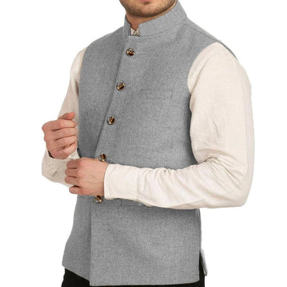 Men Vest Silver Herringbone Solid Color Waistcoat For Wedding Business Banquet Work Formal Daily Casual Men Suit Vest