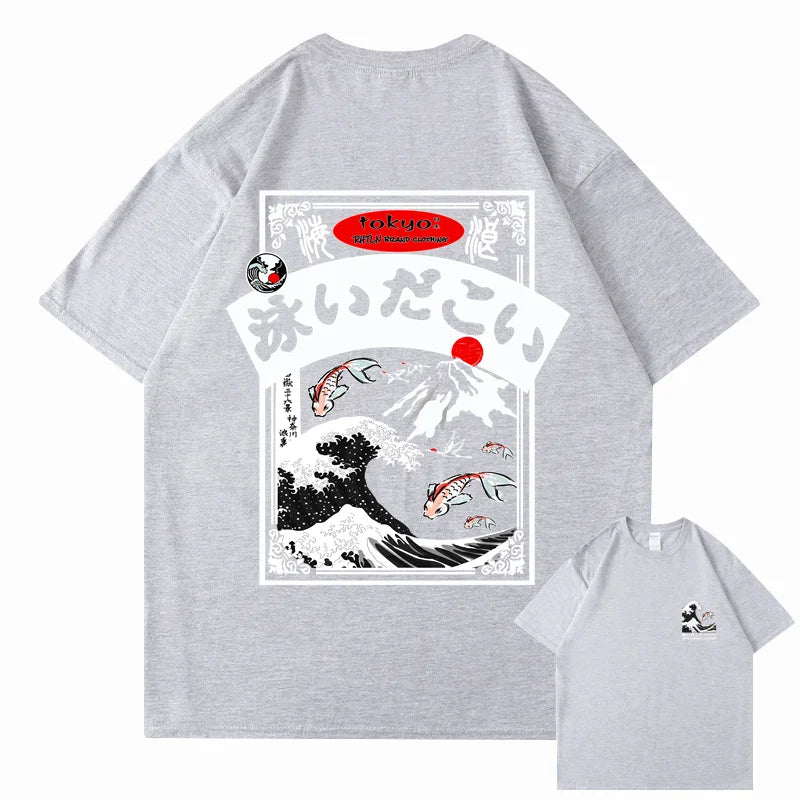2025 Men's Hip Hop T-shirt Street Wear Harajuku Japan Wave T-shirt Summer Short Sleeve Top T-shirt Cotton Printed T-shirt Men's