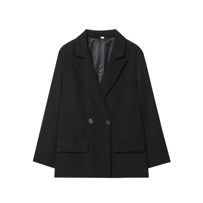 Fall Elegant Lady Commute Blazer Lapel Double-breasted Blazer Coat 2025 Spring Autumn Fashion Minimalist Office Women Blazer