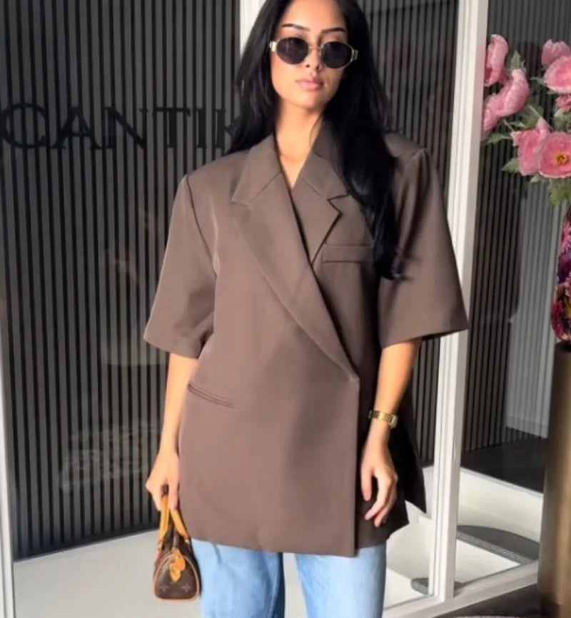 Ladies Loose Blazer Suit Solid Casual Turn Down Collar One Button Coat High Waist Shorts 2026 Summer Autumn Formal New Outfits