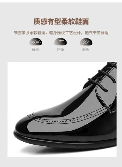 Business Formal Patent Leather Shoes for Men Spring Autumn New Designer Brogue Shoes Male Fashion Lace Wedding Shoe Man