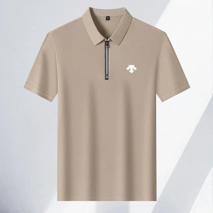 Original Men's Print Lapel Polo Shirt High Quality Half Zip Short Sleeved Solid Color Summer T-shirt Business Casual Men's Wear