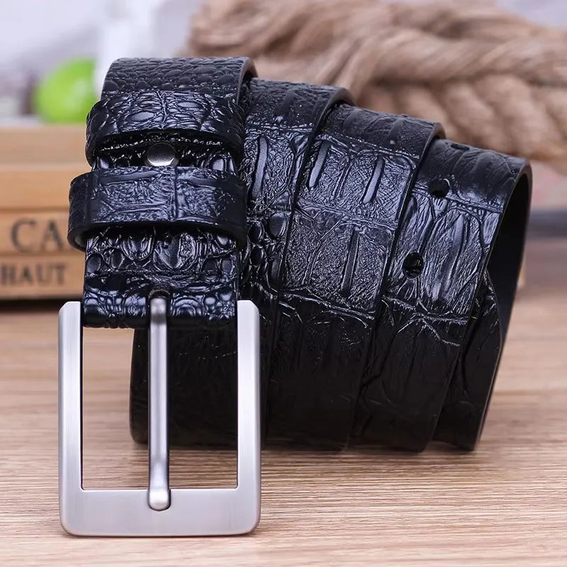 3.8CMNew Fashion Luxury Crocodile Skin Design men belt Genuine Leather Pin Buckle Alligator Jeans belts for Men's Cinto