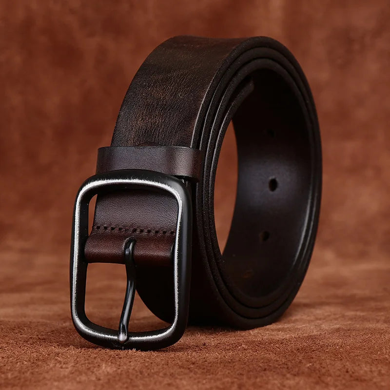 3.8CM Men High Quality Genuine Leather Belt Luxury Pin Buckle Belts Thick Cowskin Fashion Vintage Strap Male Jeans for Man