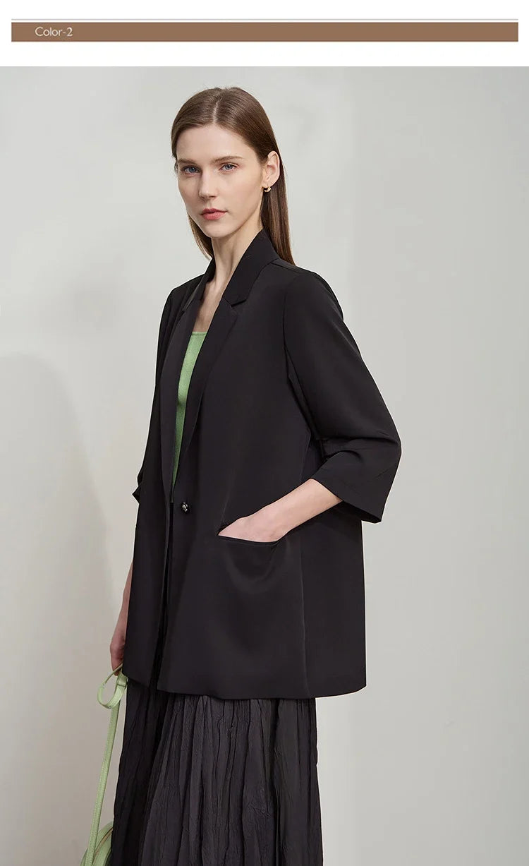 Minimalist Women's Blazer Mujer 2025 Autumn New Solid Loose Seven-quarter Sleeve Lapel Button Commuter Suit Jacket 12512019