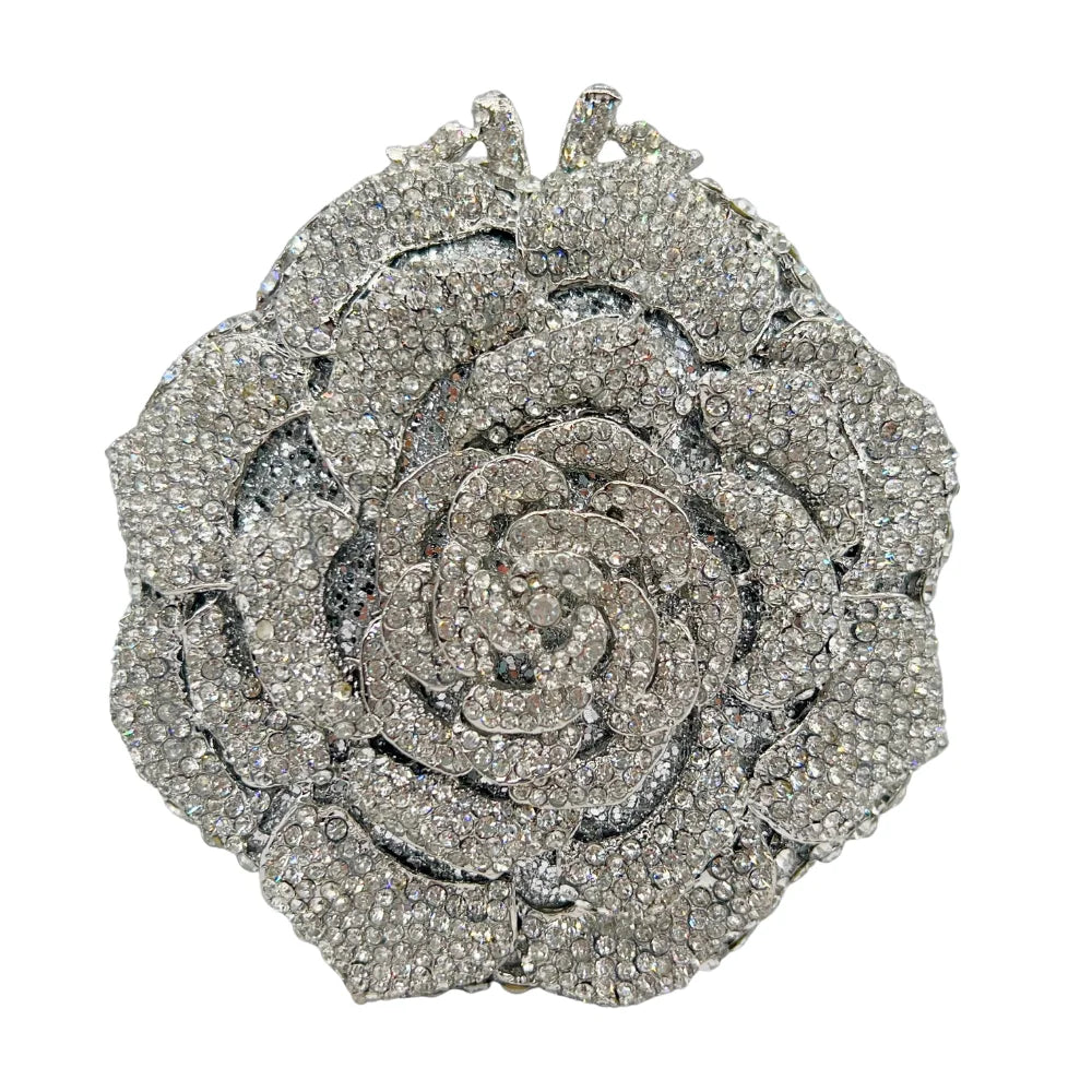 Luxury Rose Shape Diamond Rhinestone Clutch Bag Hollow Metal Banquet Wedding Handbag Women Evening Bag