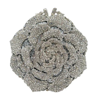 Luxury Rose Shape Diamond Rhinestone Clutch Bag Hollow Metal Banquet Wedding Handbag Women Evening Bag