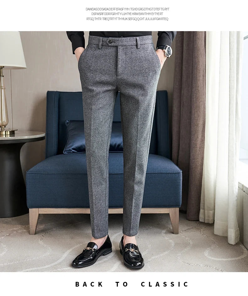 Autumn Winter Woolen Cloth Thickened Suit Pants High Quality Men Business Slim Trousers Formal Wear Office Social Dress Pants