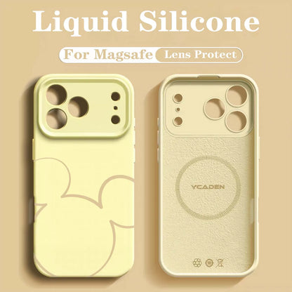 Luxury Liquid MIkey Silicone For Magsafe Phone Case For iPhone 17 Pro 16 15 14 13 12 Pro Max Wireless Charging Skin Smooth Cover