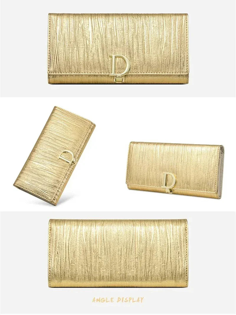 Fashion Women Long Wallets Female Long Phone Purse Luxury Genuine Leather Ladies Card Holder Stripe Wallet Cartera De Mujer