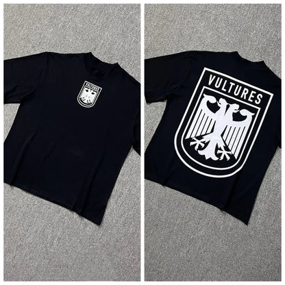 Album Co-branded Vulture Badge Printed Round Neck Trend Street Men's and Women's Cotton Short Sleeve T-shirt