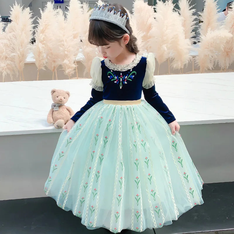 Girls' Summer Anna Frozen Baby Dress Child Green Dress Up Halloween Costume for Kids Princess Party Cosplay Dresses 2 to 8 Years