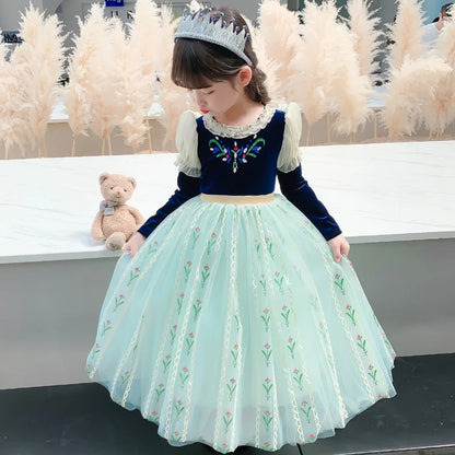 Girls' Summer Anna Frozen Baby Dress Child Green Dress Up Halloween Costume for Kids Princess Party Cosplay Dresses 2 to 8 Years