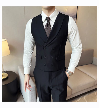 Men Luxury Double Breasted Design Solid Vest Formal Groom Wedding Dress Suit Vest Set Fashion Mens Club Singer Clothing 6XL-M