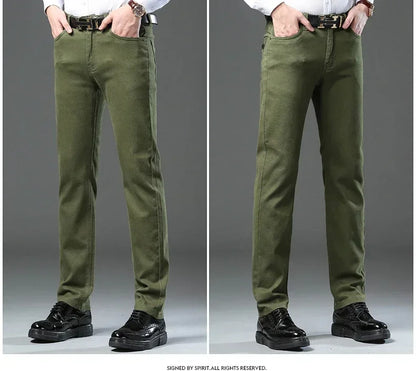 Large Size 42 44 Autumn 98% Cotton Men's Stretch Slim Jeans ArmyGreen Soft Comfortable Casual Straight Denim Pants Trousers