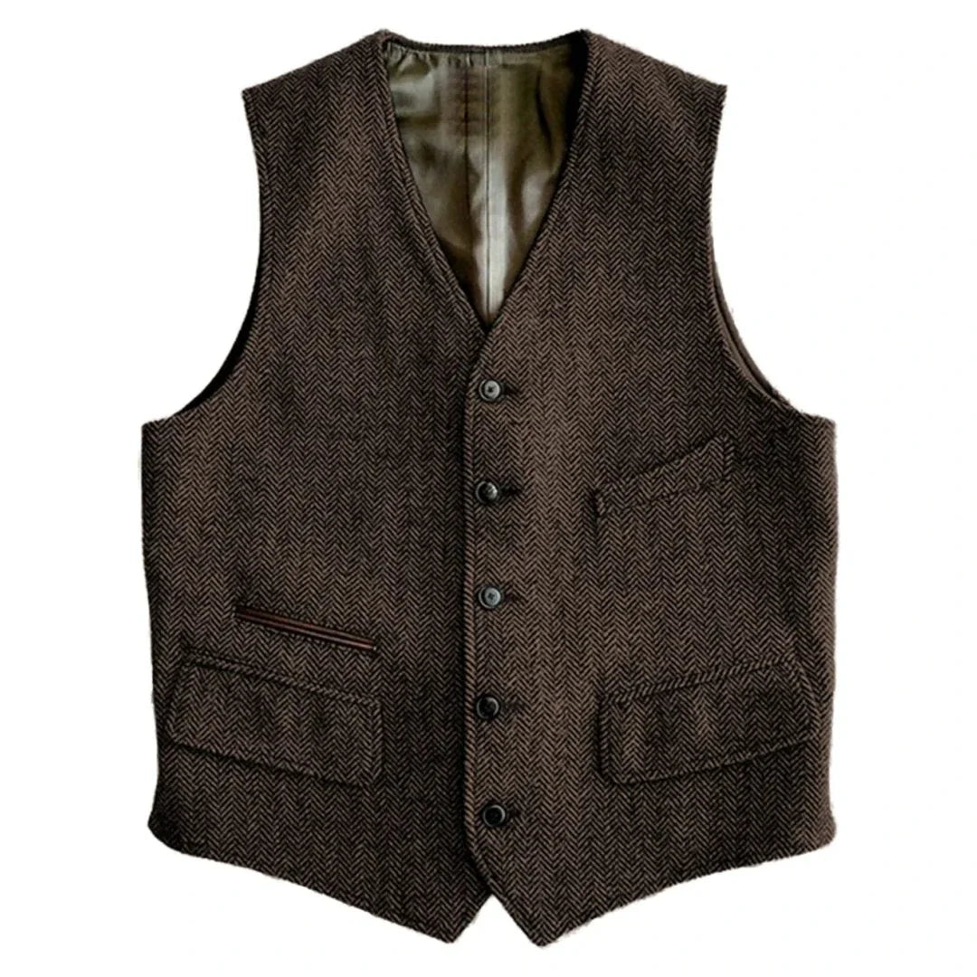 Men Vest Green Herringbone Single Button V Neck Waistcoat For Wedding Banquet Business Office Work Daily Casual Men Suit Vest
