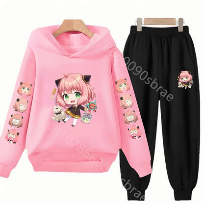 Children's Suit Hoodies Top+Bottom Girls pink Boy black Age 3-12 Coat Casual Toddler Sweatshirt  Anime Spy X Family Clothing
