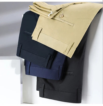 Bamboo Fiber Summer Casual Pants Men's Ultra-thin Iron-free Anti-wrinkle Loose Business Straight Elastic Trousers Brand Clothing