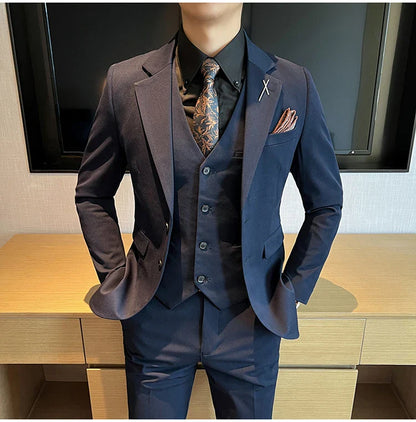 2026 High Quality (Suit + Vest + Trousers) Stylish and Handsome Casual Wedding Suit Business Suit Three-Piece Genuine