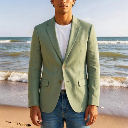 Linen Men Blazer for Summer Beach Party 1 Piece Sage Green Notched Lapel Slim Fit Man Suit Jacket Male Fashion Suit New XS-5XL