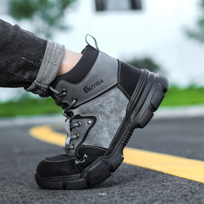 New Fashion 2026 High Top Safety Work Shoes Men Sneakers Steel Toe Cap Anti-puncture Indestructible Construction Site Boots