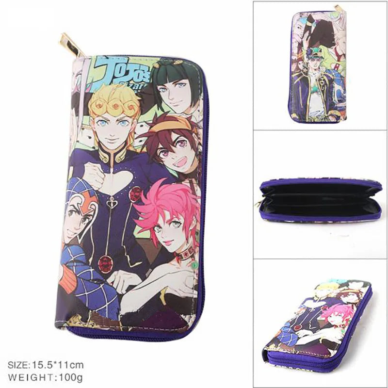 Anime JoJo's Bizarre Adventure - Portefeuille pliant en cuir synthétique PU kaki pour homme - Porte-monnaie cool Kujo Jotaro avec pince à billets