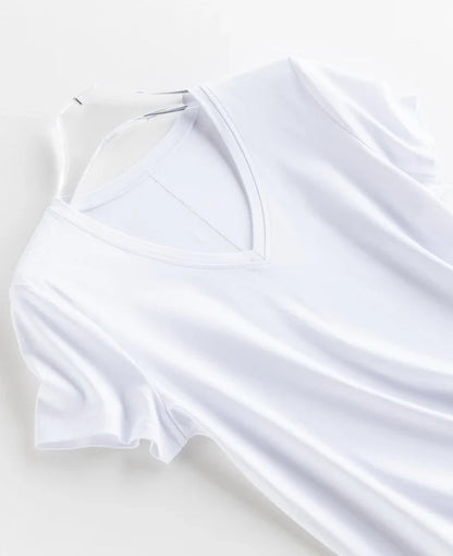 Women Solid T Shirt, Silk Cotton Blend, Square Collar, Short Sleeves Chic Shirt 2025 Spring Summer Cozy Top