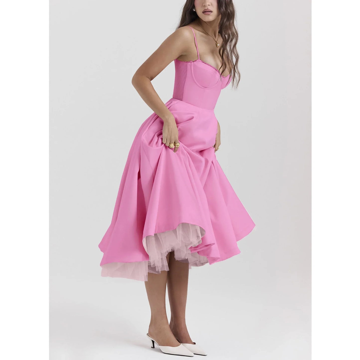 Double Layer European And American Women's New Best-Selling New Type SlingVCollar Sleeveless Dress Pettiskirt Long Skirt