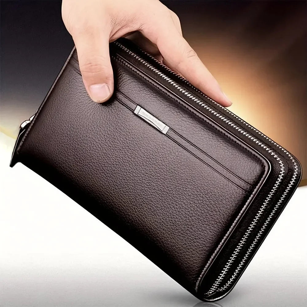 Men's Large Capacity Long Zipper Wallet Synthetic Leather Clutch Business Handbag with Phone Card Holder Case Gift for Him