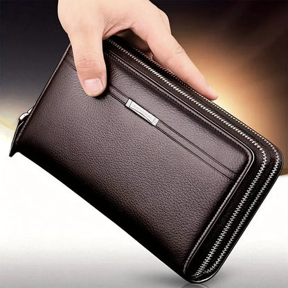 Men's Large Capacity Long Zipper Wallet Synthetic Leather Clutch Business Handbag with Phone Card Holder Case Gift for Him
